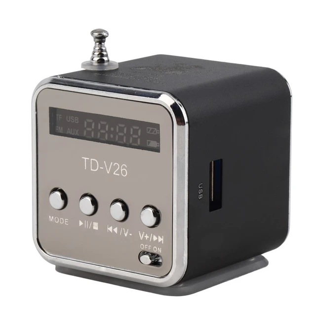 Universal TD-V26 Mini Digital FM Radio Speaker Portable FM Radio Receiver  with LED Display Screen Loudspeaker Support TF Card - AliExpress