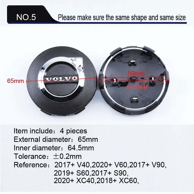 Pegatinas Para Tapacubos De Volvo – 4 Unidades, 65 Mm, Color Negro, Para XC-40, XC-60, XC-70, XC-90 (2023 En Adelante)