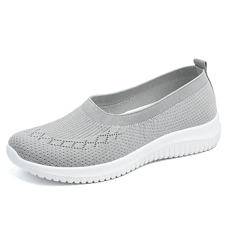 Women Flat Shoes Mesh Breathable Knitted Sneakers Female Casual Chaussure Ladies Spring Summer Footwear Non Slip Mom Flat Shoes
