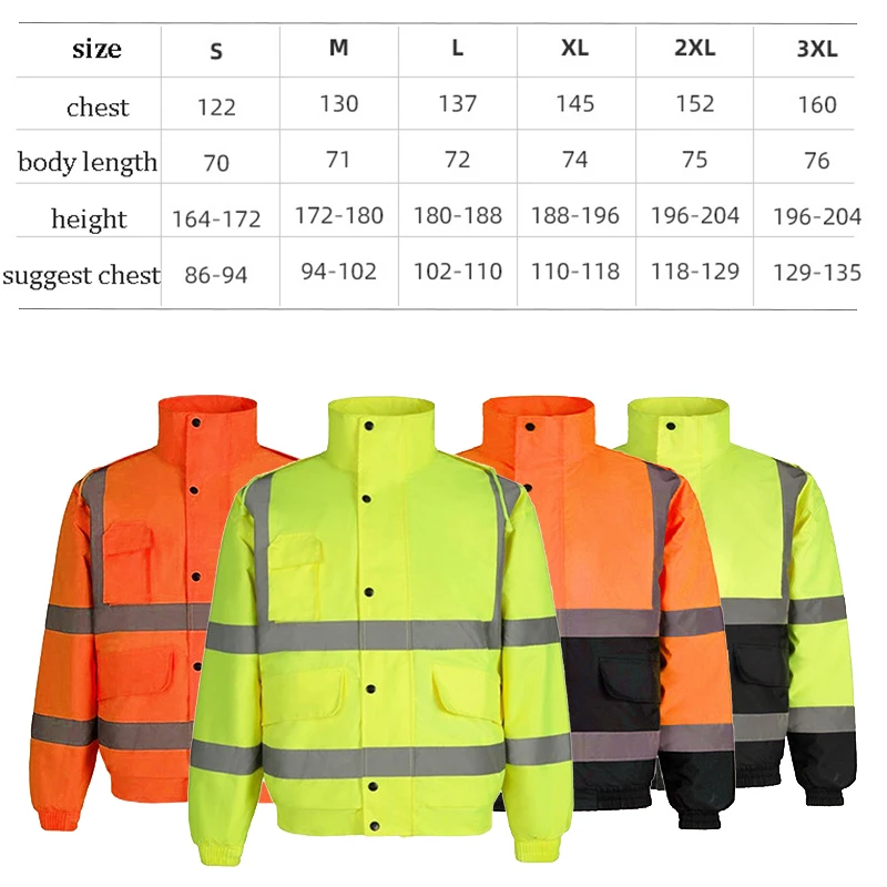 High Visibility Reflective Witnter Jacket Men Waterproof Thickened Safety Coat for Outdoor Work Hi Vis Workwear Bomber Jacket 6