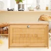 Bamboo Bread Storage Box With Lid,Household Kitchen Counter Large Capacity Food Storage Box,Top Floor Can Hold Sundries 3