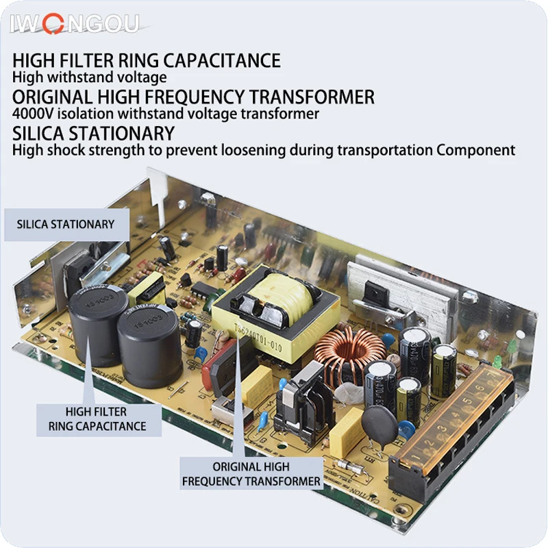 IWONGOU DC 5V 12V 24V 36V Switching Power Supply AC 2A 5A 10A 15A 20A 30A Transformer Power Adapter