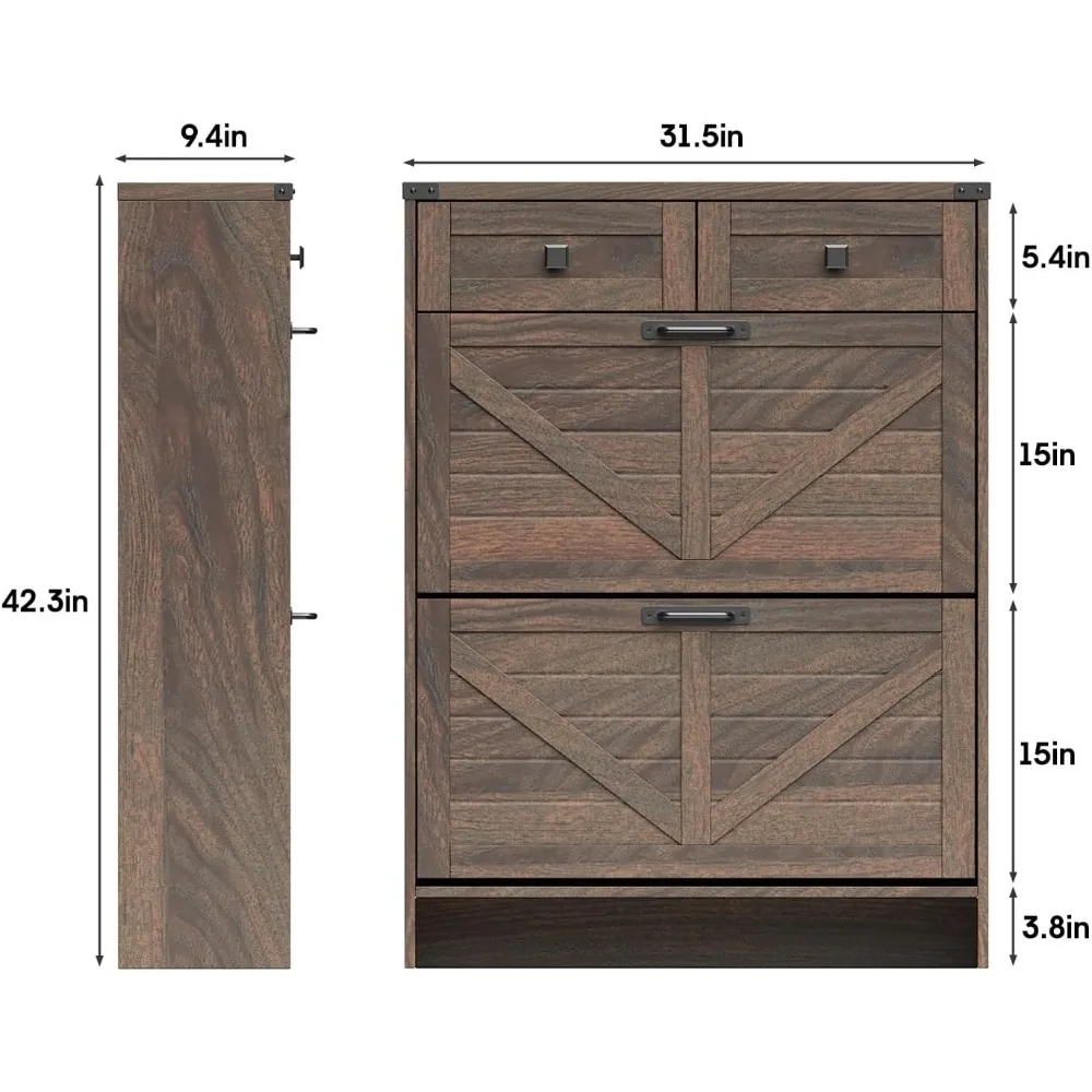 Shoe Storage Cabinet Flip Drawers & 2 Drawers,Shoe Cabinet Storage with Legs for Entryway,Freestanding Shoes Organizer 2