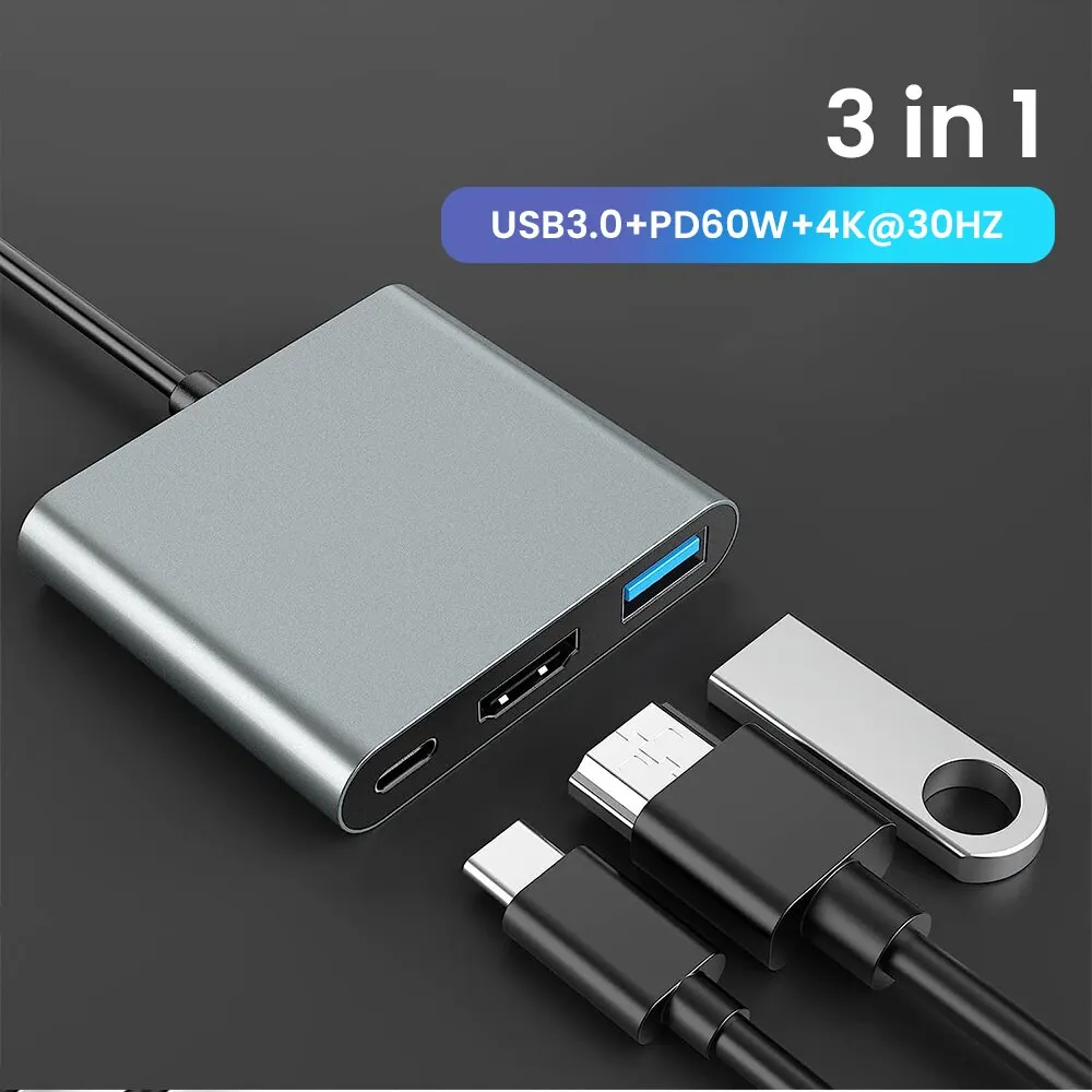 3-in-1 USB-C Hub with 60W Power Delivery & 4K HDMI Output