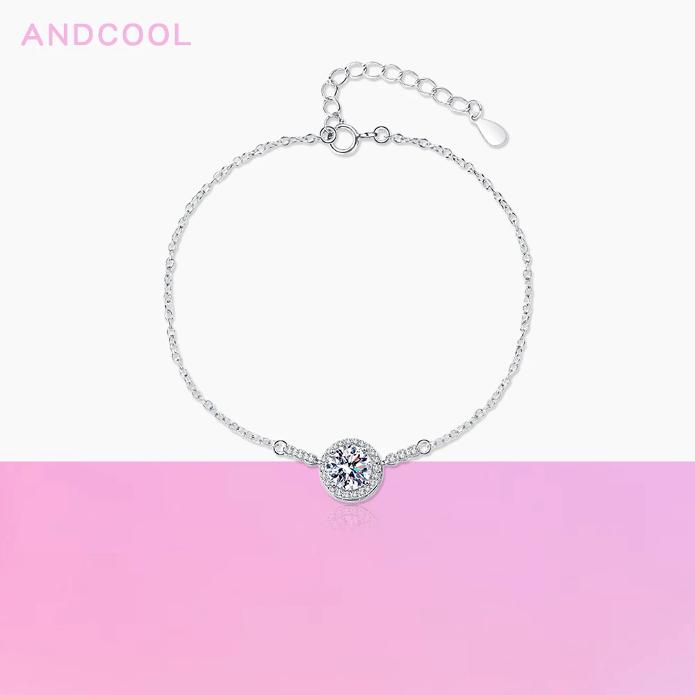 

Andcool Moissanite Bracelet For Women Silver 925 Simple Round Bag 1ct Moissanite 925 Silver Bracelets Lady Girls Women's Jewelry