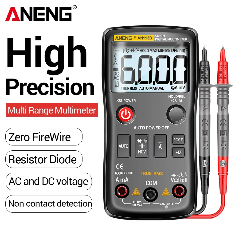 ANENG AN113B Digital Multimeter True RMS with Temperature Tester 6000 Counts Auto-Ranging AC/DC Transistor Voltage Meter digital multimeter multimeter tester