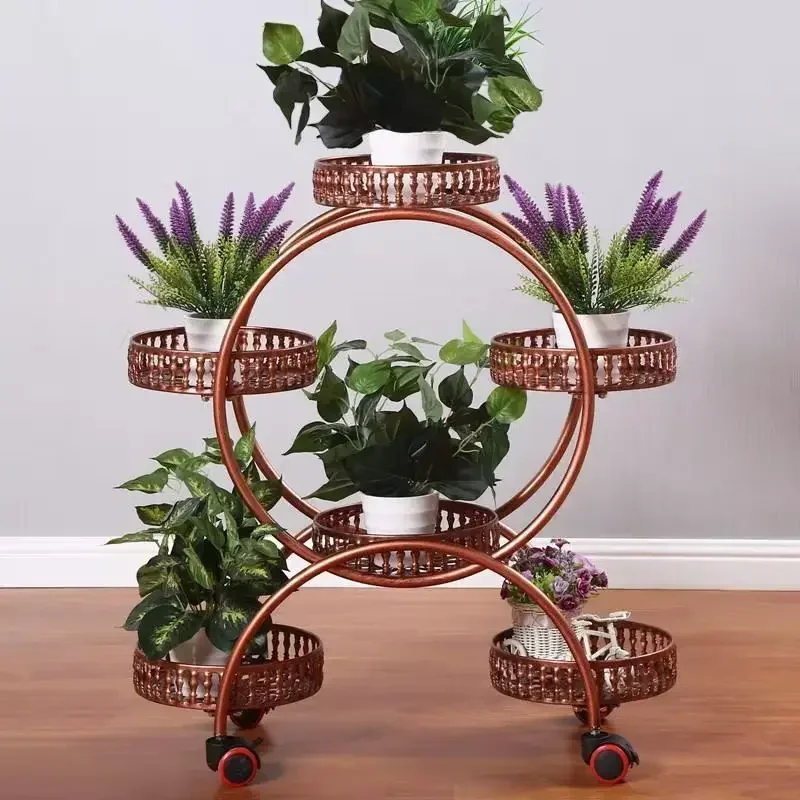 European Style Iron Art Living Room Flower Rack Balcony Floor Type Green Rose Rack Multi-Layer Indoor Flower Pot