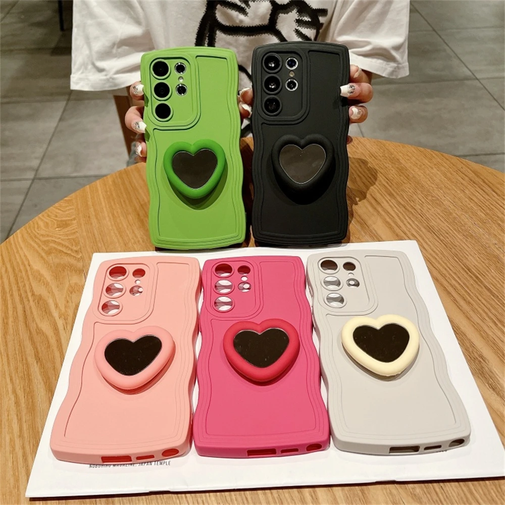 Stylish Love Heart Mirror Stand Silicone Phone Case