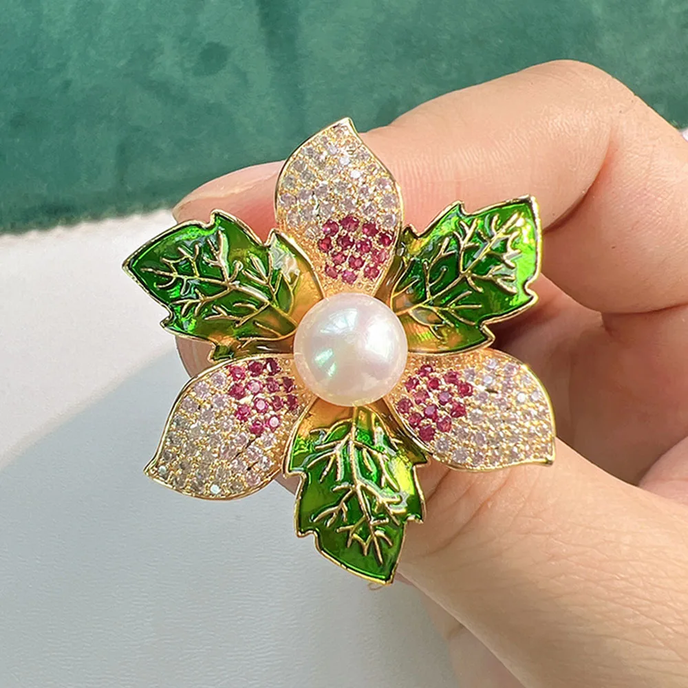 Broche Ronde En Grenat Ou Rubis Simulé En Verre, Broche Couronne De