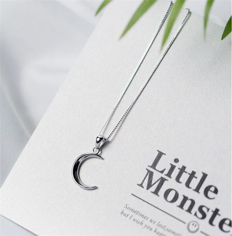 Neue Mode Süße Mond 925 Sterling Silber Schmuck Temperament Crescent Schlüsselbein Kette Anhänger Halsketten XL031 – Detail 2