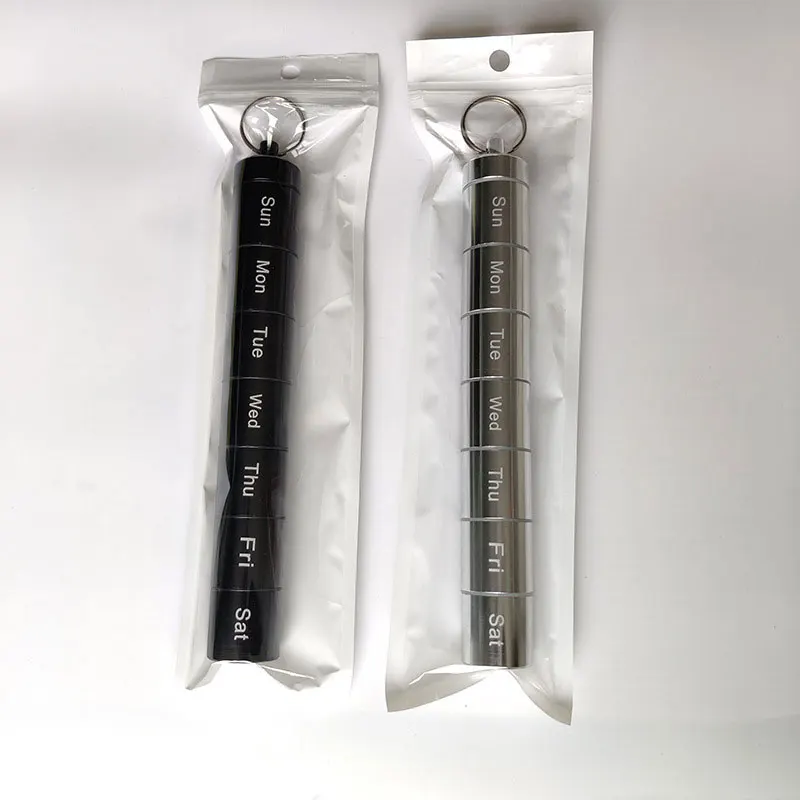 Aluminum Alloy Tube Travel Pill Box Holder Weekly Medicine Storage Organizer Container Seal Waterproof 7 Grids Medicine Case