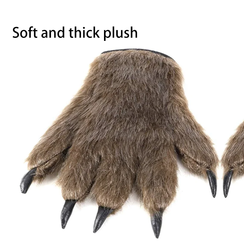 Halloween Wolf Gloves Cartoon Gloves Furry Gloves Cosplay Gloves Decoration Werewolf Gloves Gorilla Makeup Stage Hands Paws Claw For Props Cosplay 1 Pair