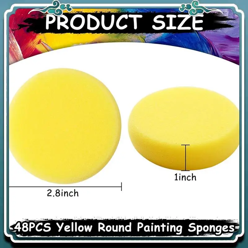 48 Pcs Yellow Round Painting Sponges Synthetic Artist Sponges For Painting, Ceramics, Pottery