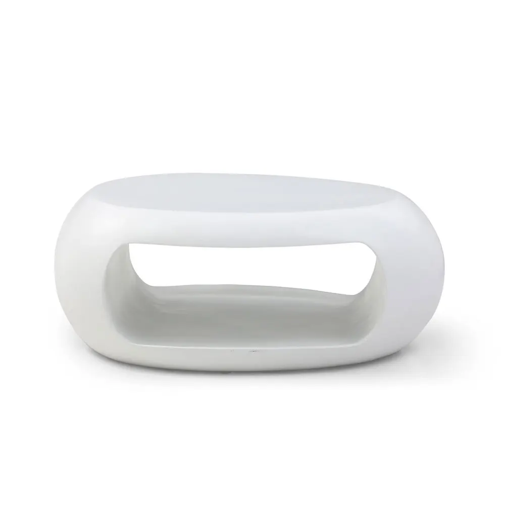 39.37'' Oval Fiberglass Coffee Table for Living Room in White 2
