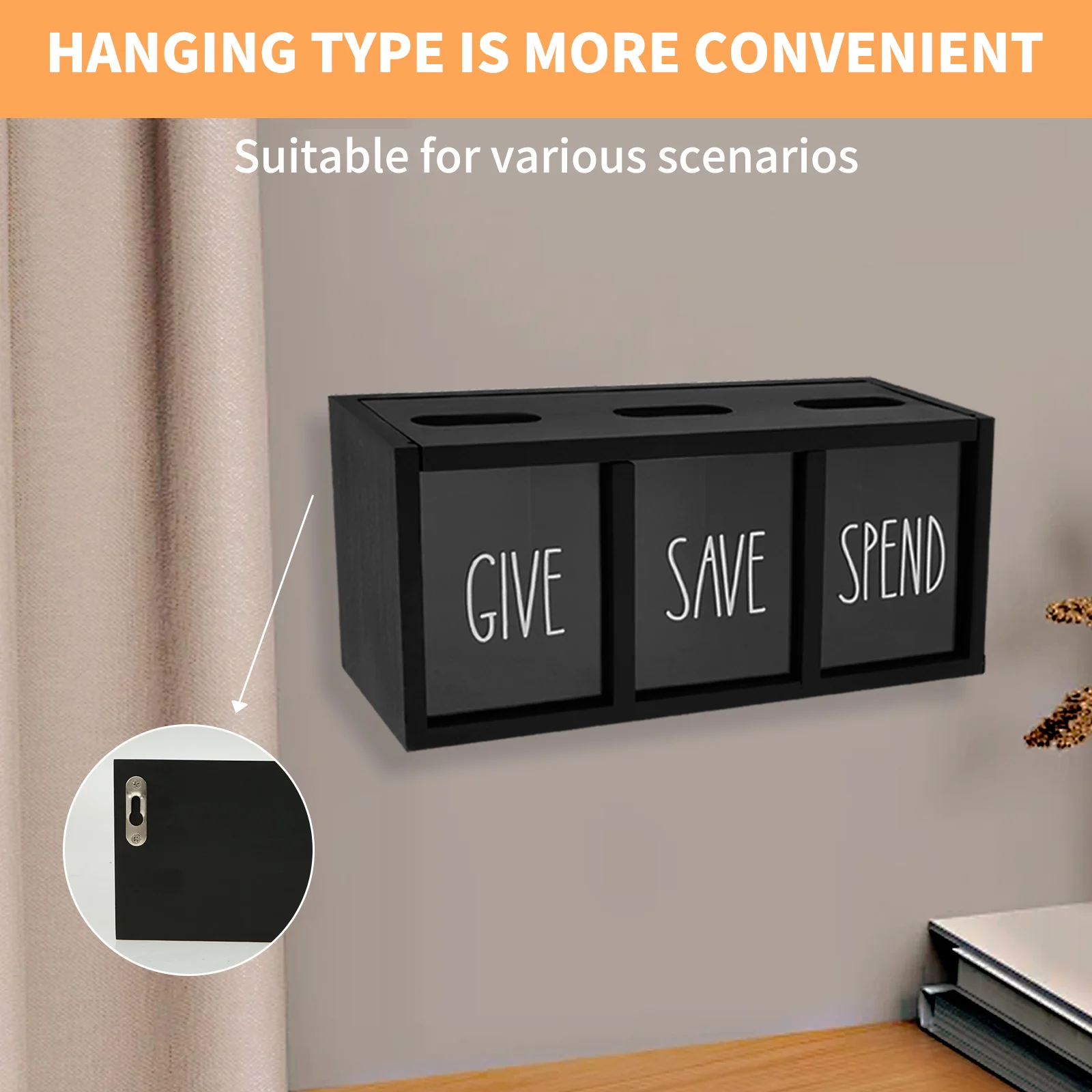 Wall-mounted Piggy Bank Visualized Money Box Wooden Money Saving Box Save Spend Bank 3 Grid Piggy Bank Safe Boxes for Kids Gifts