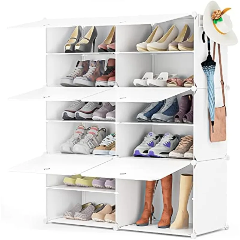 

Shoe Rack Organizer,6 Tier for Closet, Stackable 24 Pair Covered Shelves Shoe Storage Cabinet for Entryway Bedroom Hallway
