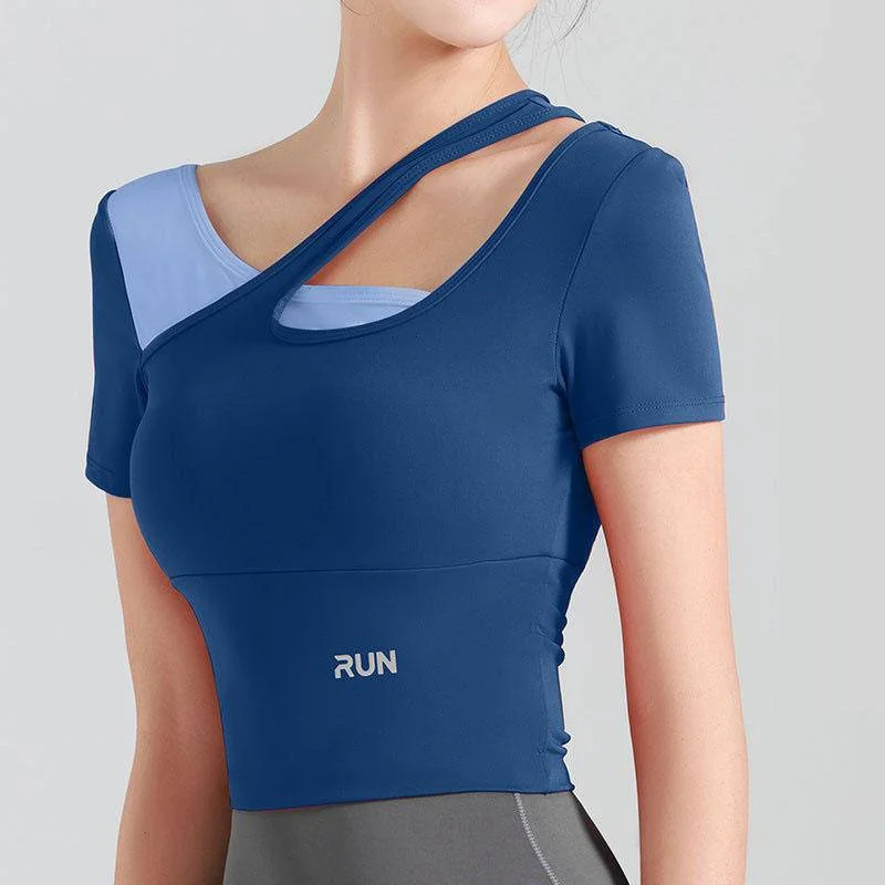 

Sports Short Sleeve T-shirts With Chest Pad To Show The Collarbone Sexy Exercise Fitness Top Skin Friendly Naked Yoga Tshirt