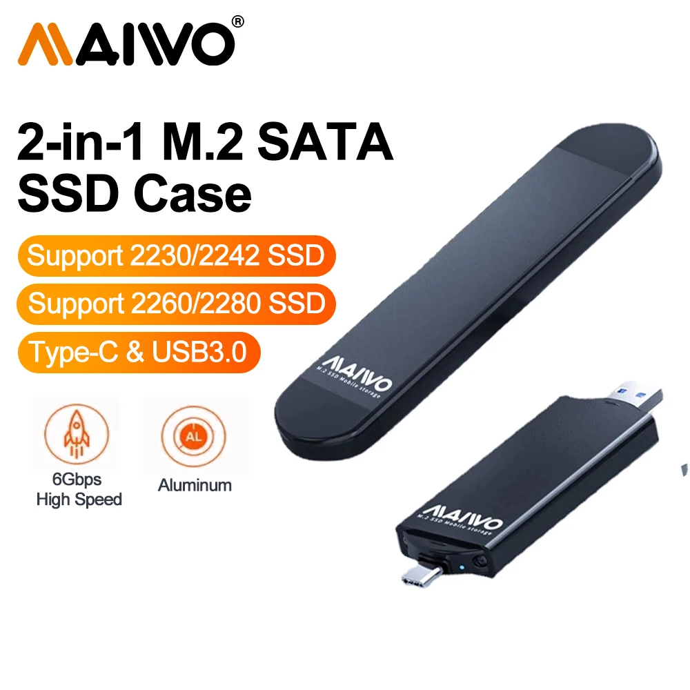 

MAIWO M.2 Enclosure for SATA NGFF SSD 2 in 1 USB-A & USB C 3.1 Gen 1 to SATA B Key/ B&M-Key External Solid State Drive Enclosure