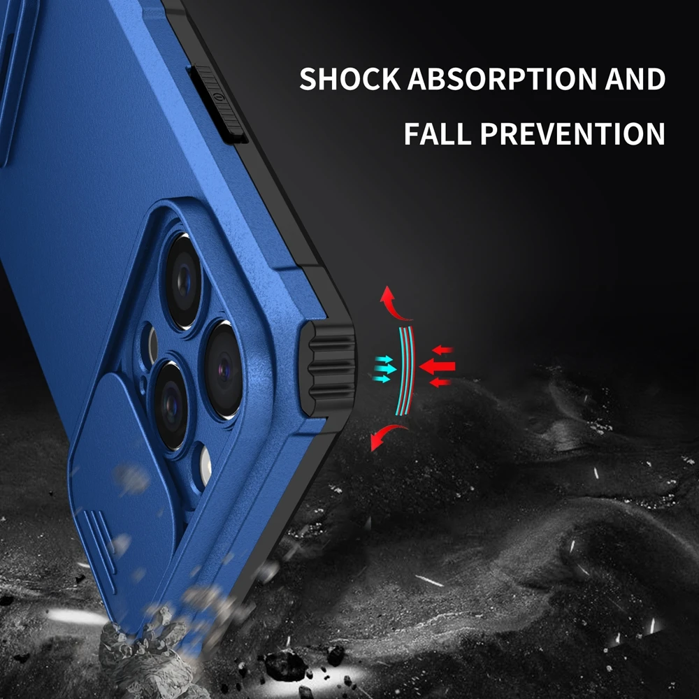Slide Camera Protection Armor Phone Case - Durable Hard Cover with Plastic Holder