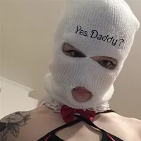 Balaclava Full Face Mask Embroidery Winter Hat for Woman Ski Mask Yes Daddy Warm Knit Full Caps Outdoor Sports Beanies 2