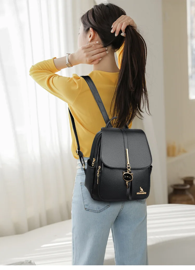 

Spring and summer new lychee patterned large capacity soft leather backpack, fashionable and trendy women's backpack, school bag