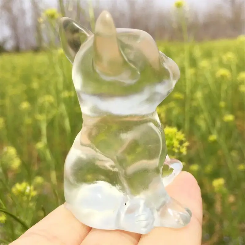 Natural Clear Glass French Bulldog Hand-carved Cartoon Crystal Healing Stone Home Decor Creative Christmas Gifts For Kids 1pcs 2