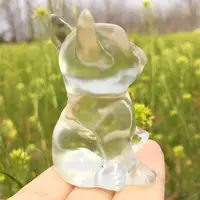 Natural Clear Glass French Bulldog Hand-carved Cartoon Crystal Healing Stone Home Decor Creative Christmas Gifts For Kids 1pcs 2