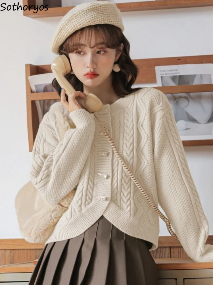 

Cardigan Women Elegant Retro Sweet Design Simple Pure Fashion Korean Style All-match Leisure Autumn Warm Sweater Students Preppy