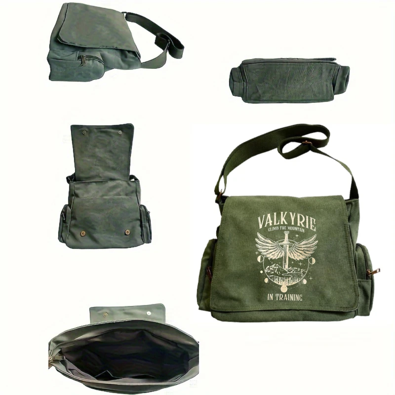 Vintage Men's Shoulder Bag Canvas Messenger Bag Holy Sword Print Large Capacity with Pockets Crossbody Bag Student Bag