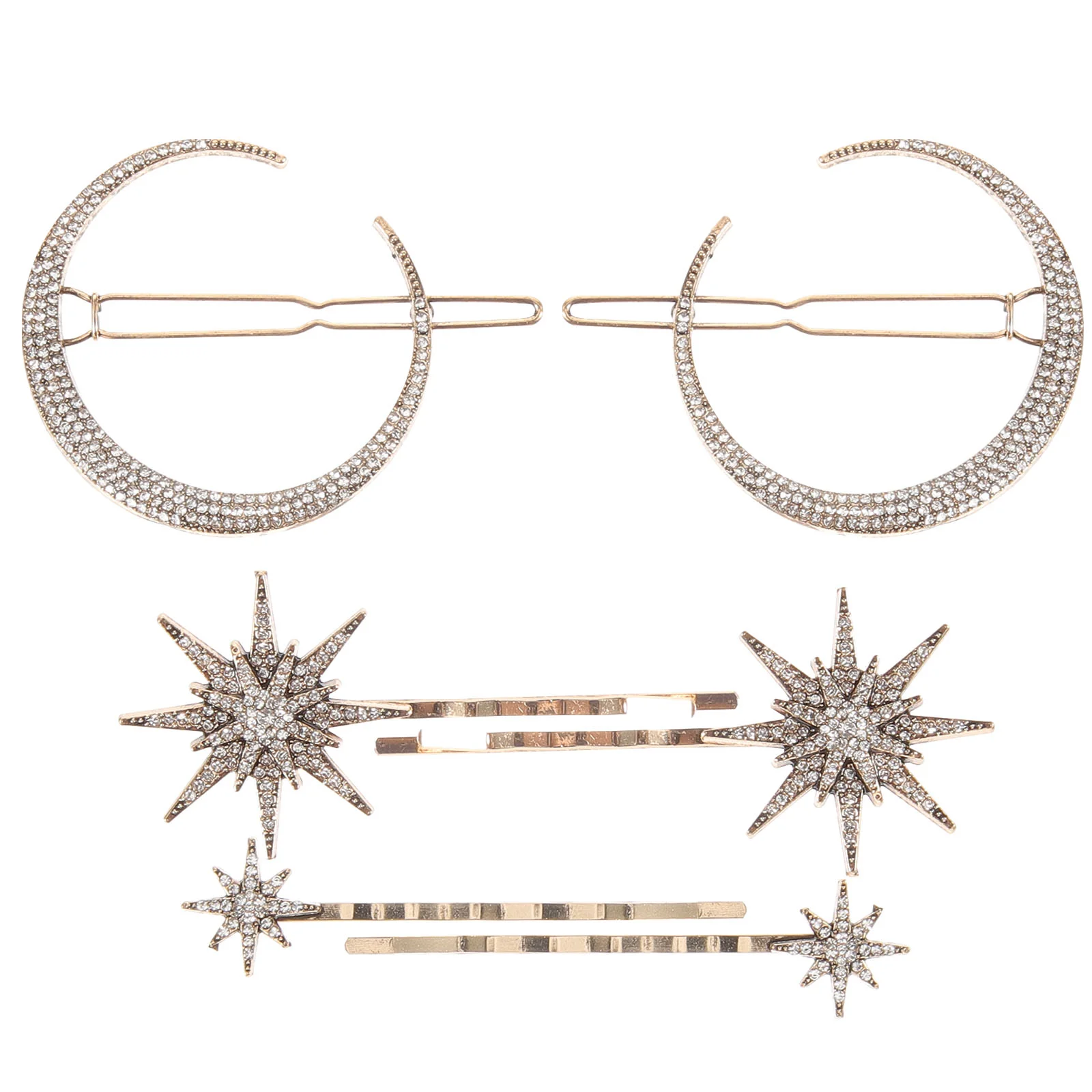 

6 PCS/2Sets Moon Hair Clip Hairpin Rhinestone Hairpins Decorative Accessories Barrettes Miss