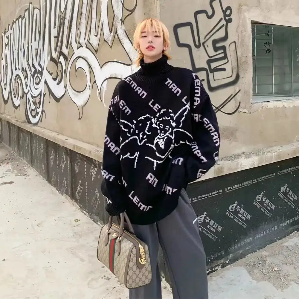 

Autumn and winter new thickened loose turtleneck sweater men's lazy style couple's knitted sweater Korean style loose y2k tops