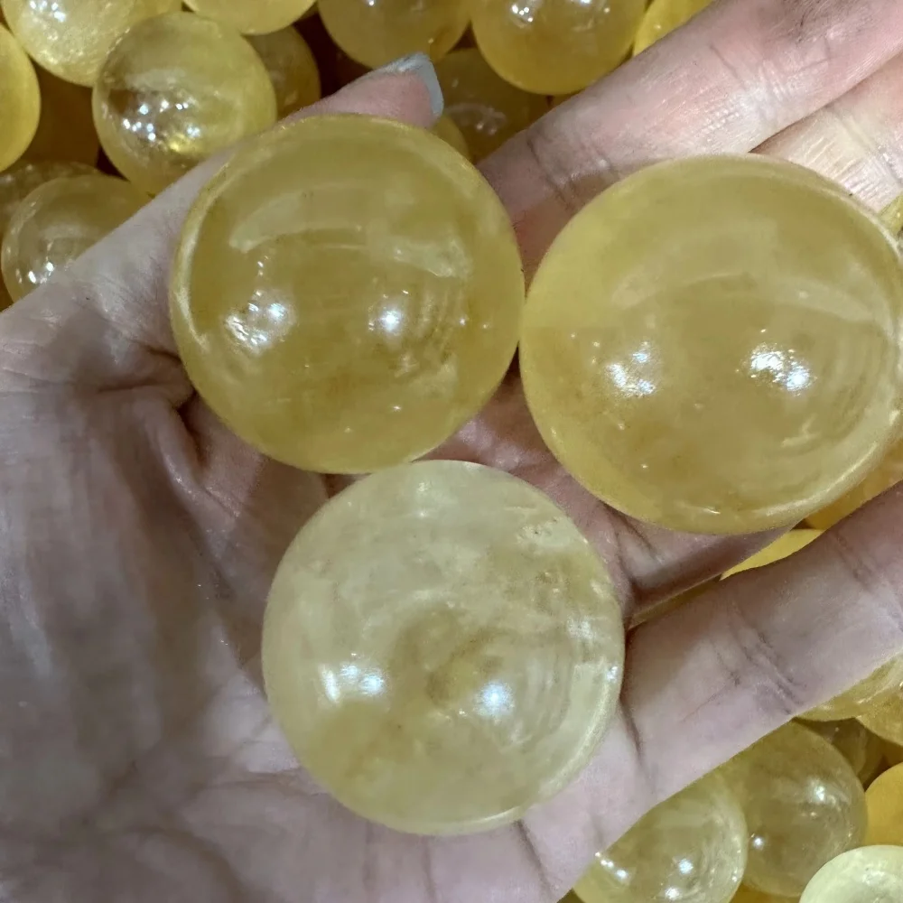 Wholesale Cheap Price Polished Natural Crystal Healing Stones Yellow Honey Calcite Ball 6