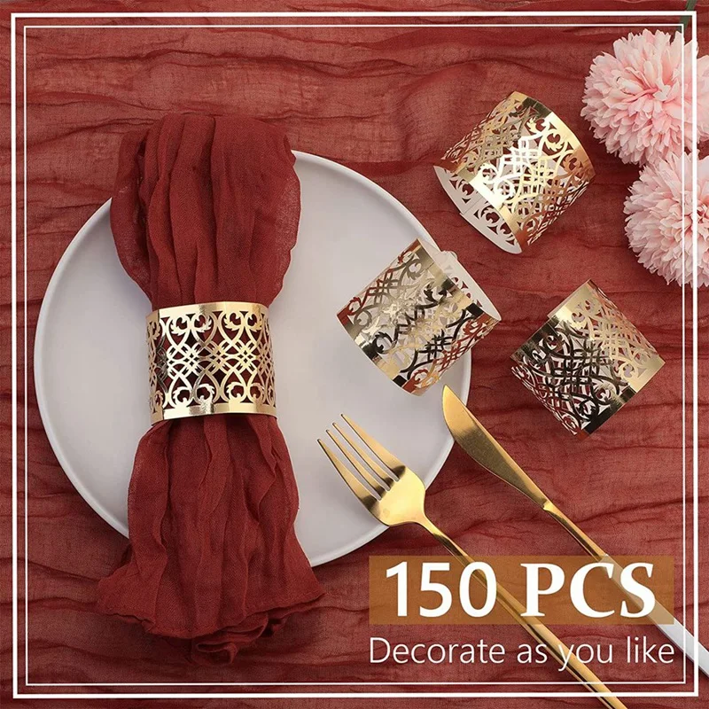 

150 Pcs Cut Napkin Holder Disposable Napkin Bands For Towel Dinner Table Settings Decor Wedding Party Gold