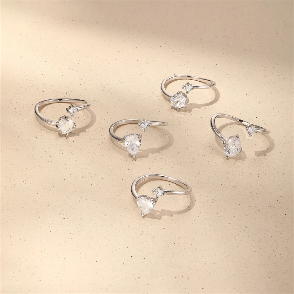 CANNER Love Heart-shape 6mm Zircon 925 Sterling Silver Ring For Women Ins Geometric Zircon Ring Fine Jewerly Wedding Party Gift 4