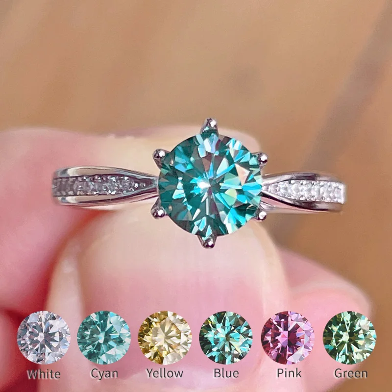 

Luxury Moissanite Ring 1-2 Carat Pink Blue Green White Wedding Simulated Diamond Rings For Women S925 Silver 2022 Classic Design