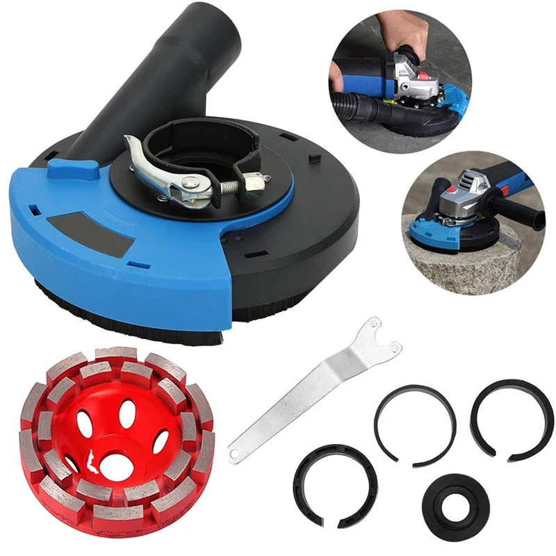 Dust Shroud For 4.5\" & 5\" Angle Grinders - Universal Dust Collector With 3 Hose Adapters & Spring Suspension - Grinding Attachment