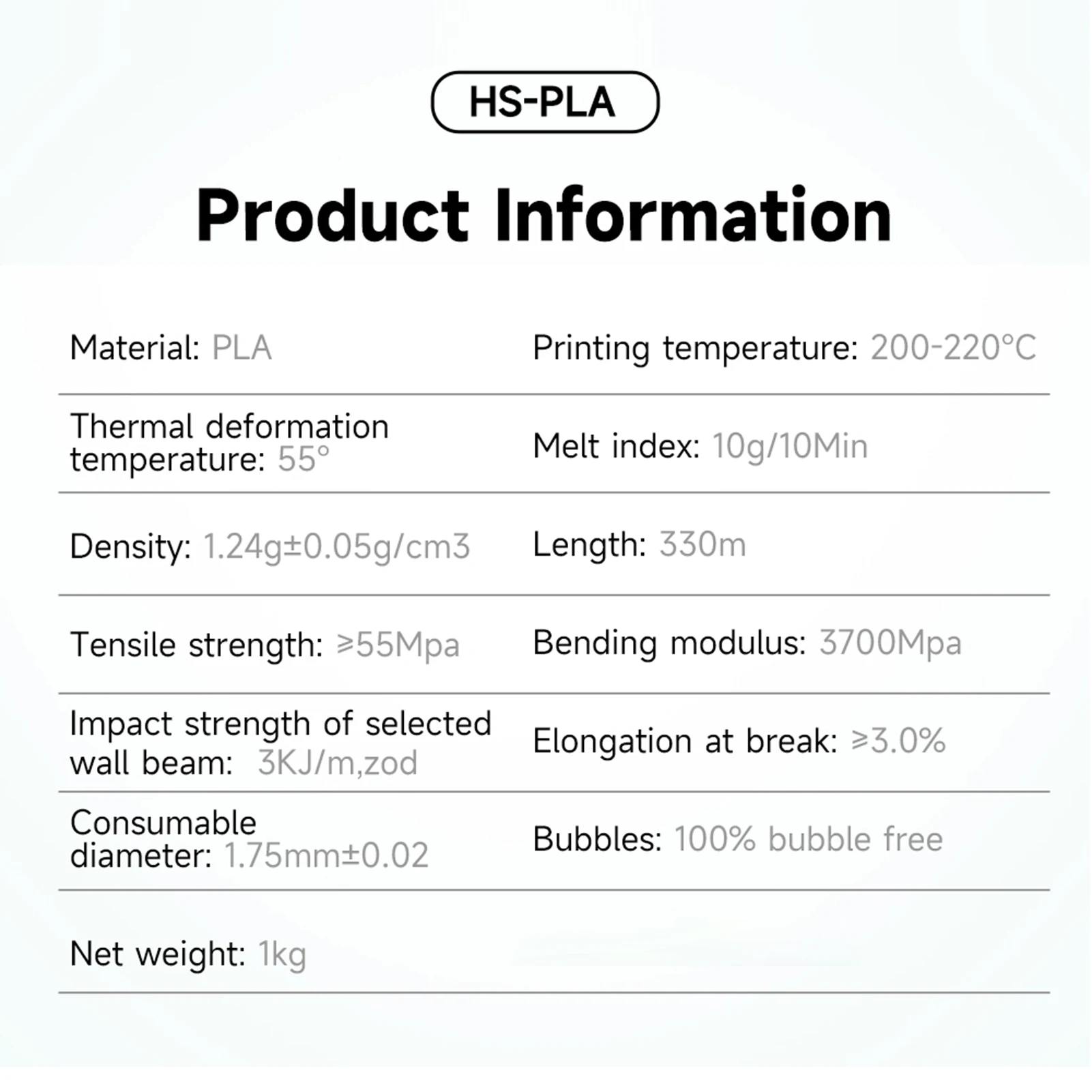 KINGROON 3D 프린터 HS-PLA 필라멘트, 고유동성 3D 인쇄 재료, 분해 가능한 친환경 스풀 치수, 1kg, 1.75mm