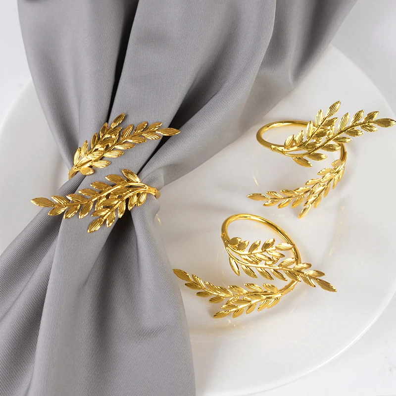 

6Pcs Golden Leaf Napkin Ring Metal Napkin Rings Holder for Wedding Birthday Decoration Kitchen Dining Table Setting Supplies