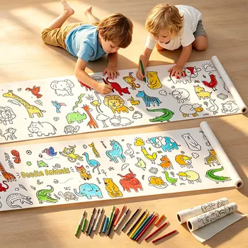 Kit da Disegno per Bambini, Rotolo di Carta da Disegno Lungo 3 Metri per Graffiti, Pittura Fai-da-Te per Studenti, Pratica di Disegno e Colorazione