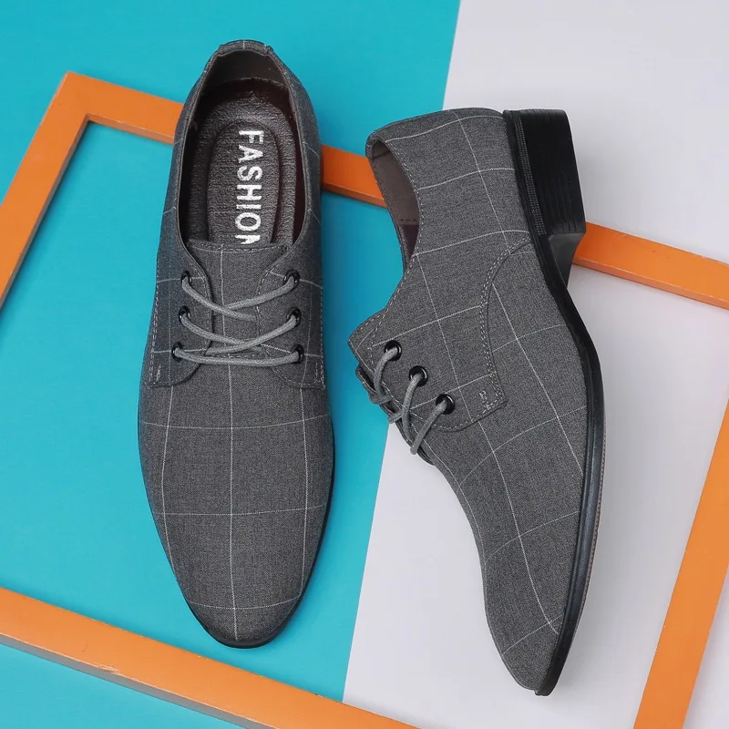Men's Dress Shoes Breathable Canvas Shoes Pointed Toe Business Casual Shoe Wedding for Men Lace-Up Oxford Shoe Big Size48
