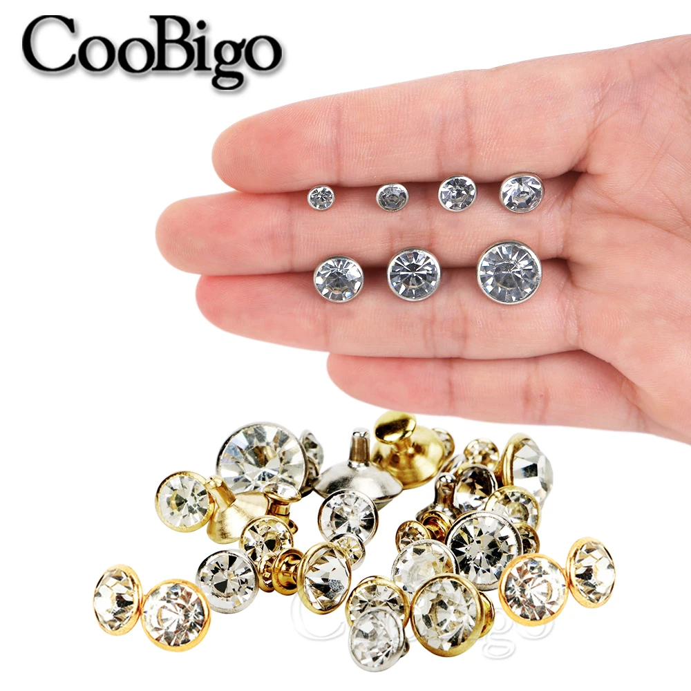 Metal Rivets Studs 100sets Glass Crystal Double Cap Rivet Stud Rhinestone Nail Spike DIY Leathercraft Fashion Apparel Shoes Bags Decor Accessories