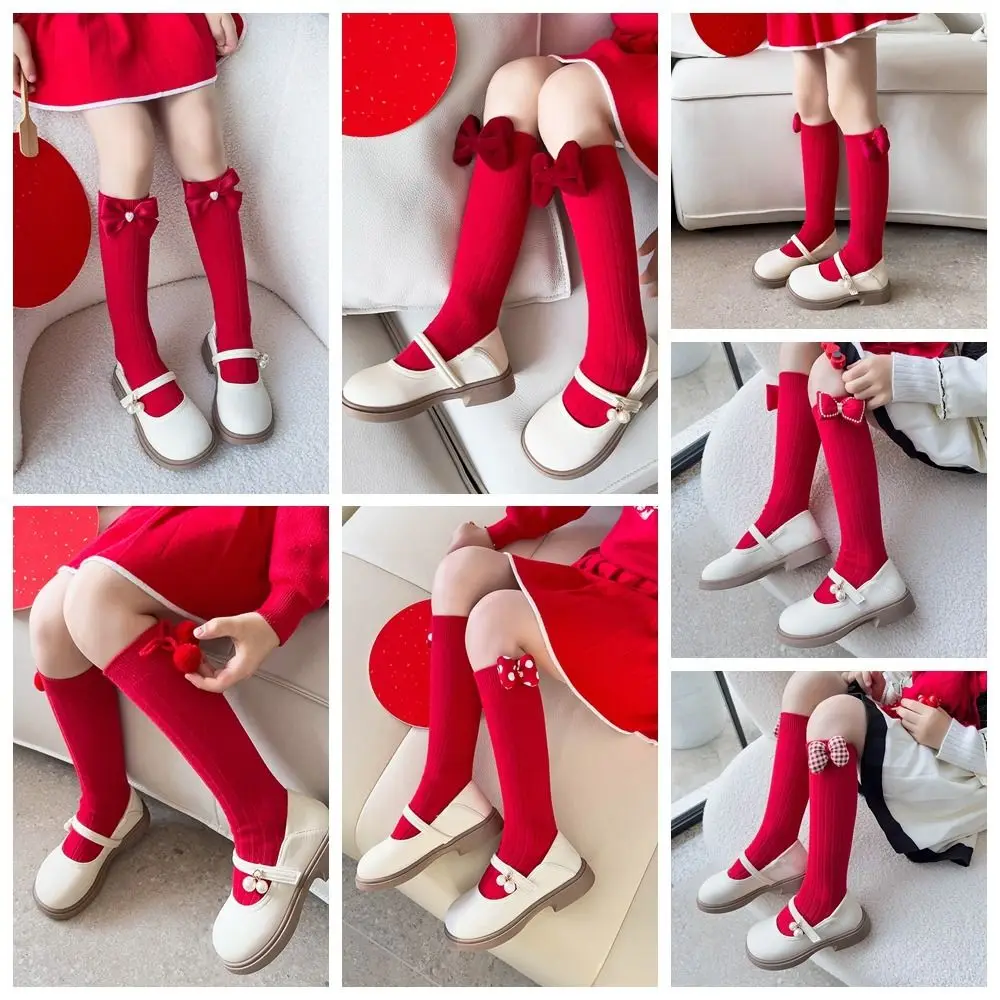 Cute Middle Tube New Year Red Socks Cotton Sweet Children Long Socks Princess Thicken Sleeping Socks Autumn