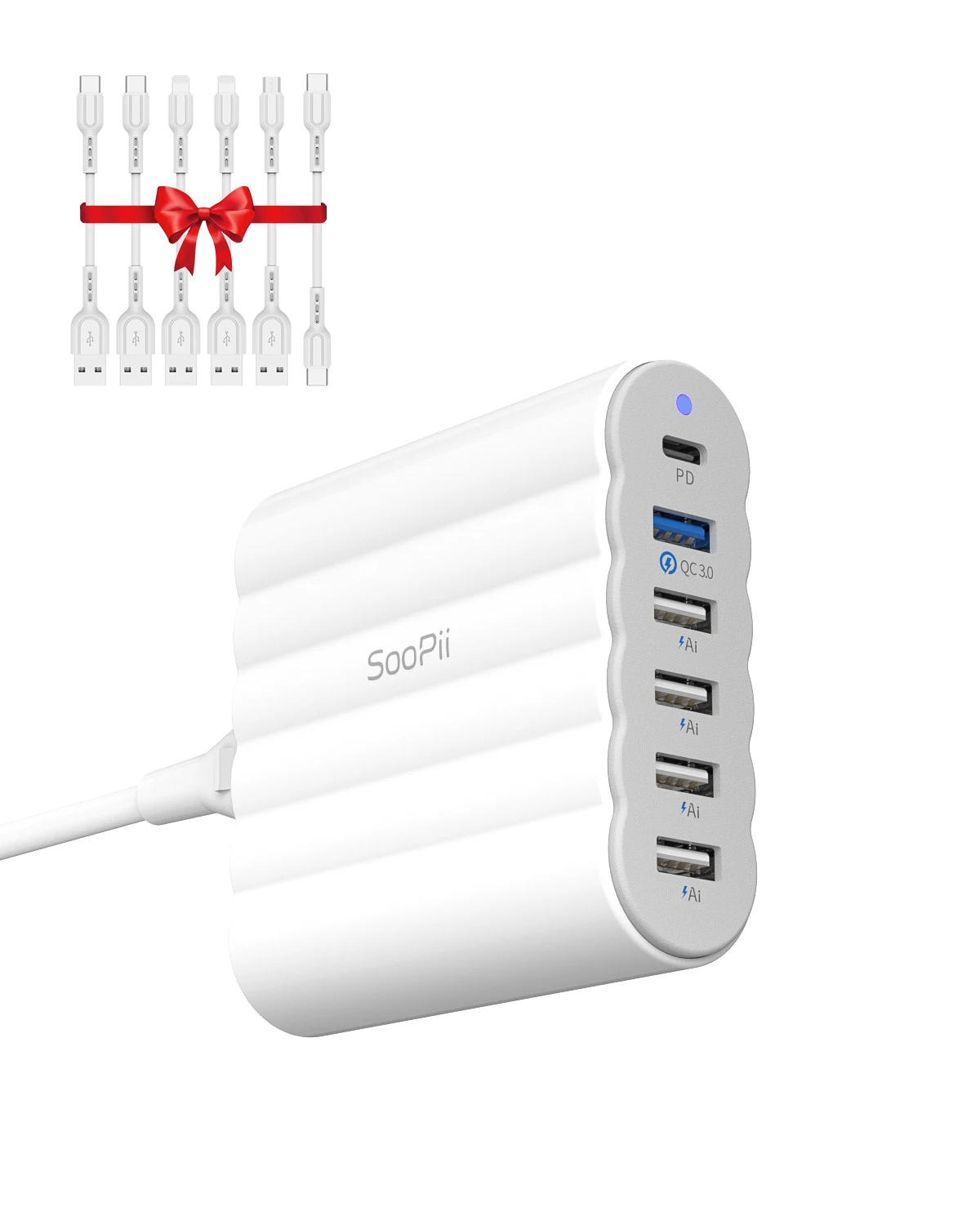 SooPii 6-Port 60W USB-C Charging Station6 Mixed Cable for Multiple  Devices,2 PD 20W Fast Charging ,for Phones Tablets and Other - AliExpress