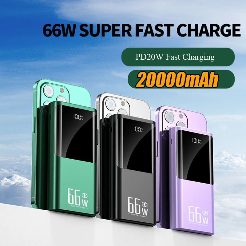 

Power Bank 20000mAh 66W Fast Charging for Huawei P40 Portable External Battery Charger PD20W Powerbank for iPhone 12 13 Xiaomi 9