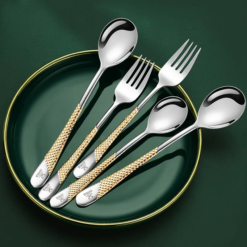 304StainlessSteelFancyCutlerySetLuxurySpoonandForksGoldDecor