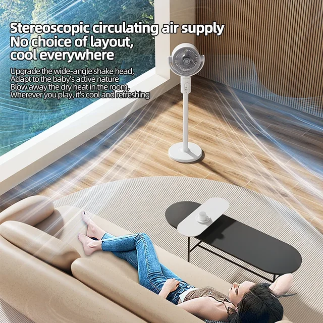 360 Circulation Quiet Powerful Floor Fan,Standing Smart Fans,Vertical Fan with Remote Control Adjustable Height(Charging Type) 5