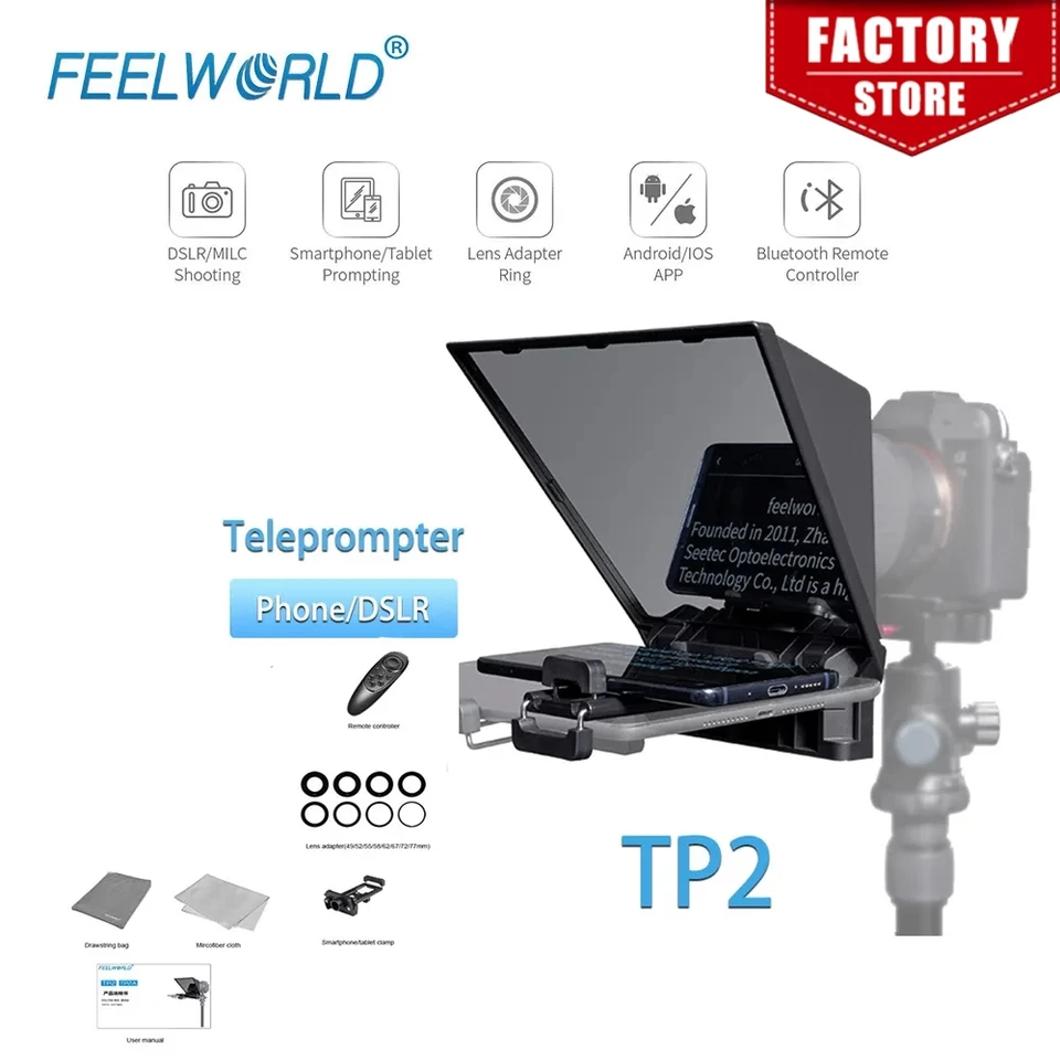 FEELWORLD TP2 Portable Teleprompter DSLR Camera with Remote