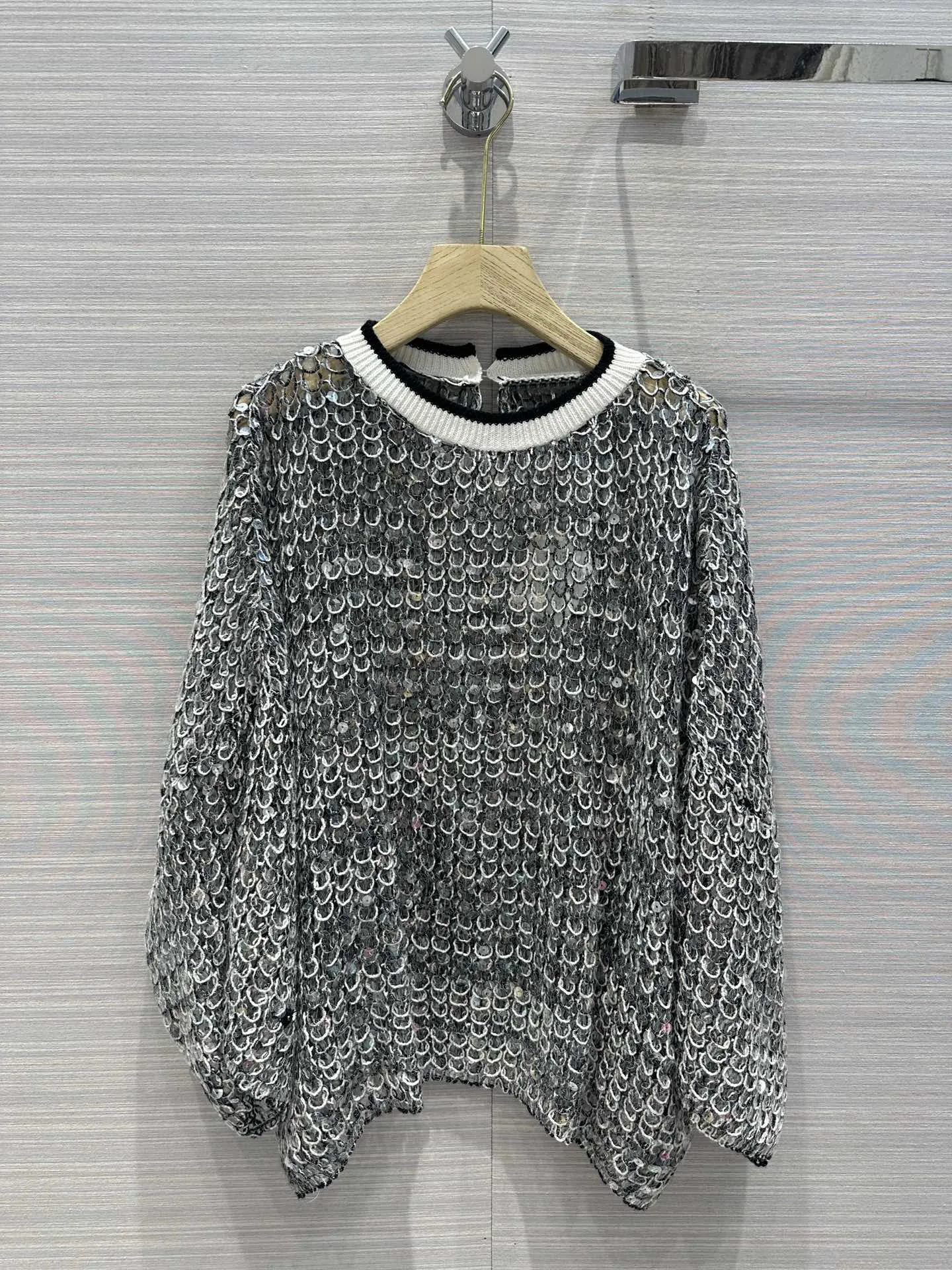 

Fish scale sequin knit tops loose fit casual fashion 2023 summer new 0416