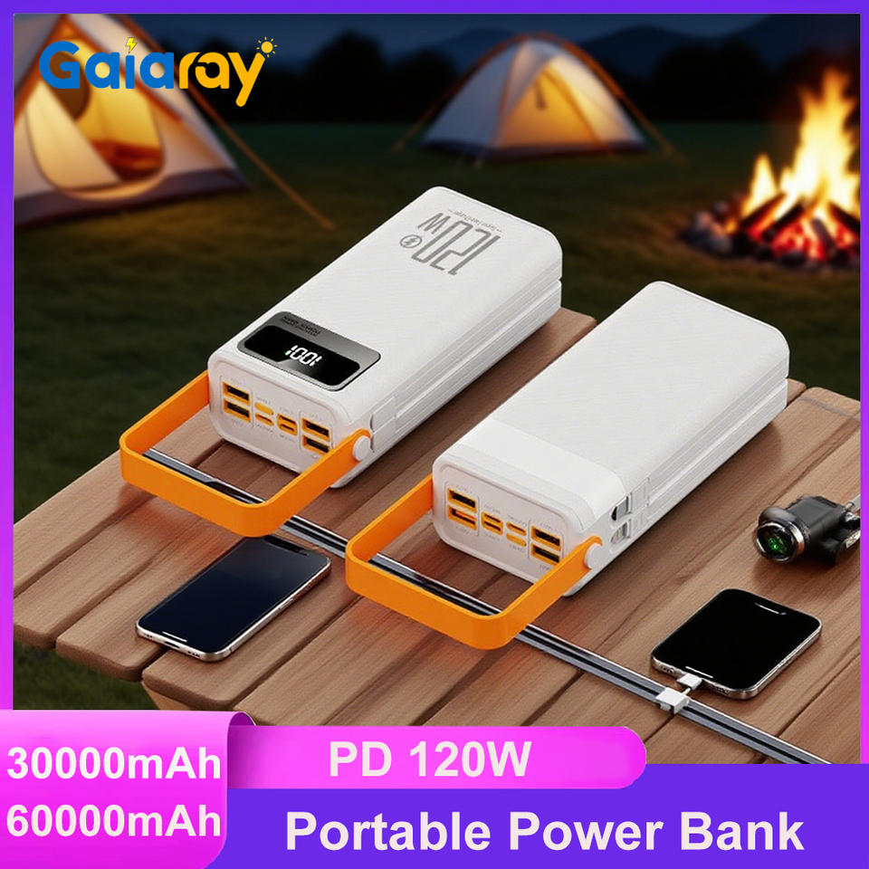 Gaiaray Portable Power Bank 30000mAh 60000mAh Large Capacity External Power Battery 120W Fast Charge With USB Type-C LED Light