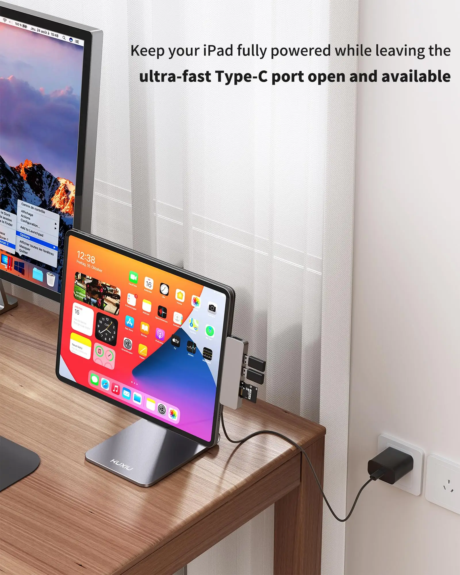 KUXIU Foldable Magnetic Charging Stand For iPad Air 11/13 M2(2024),iPad Pro 11 inch 1st/2nd/3rd,12.9inch 3rd/4th/5th,Desk Stand 3